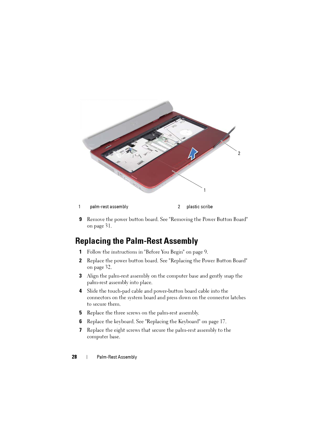 Dell M4040/14-N4050 owner manual Replacing the Palm-Rest Assembly 