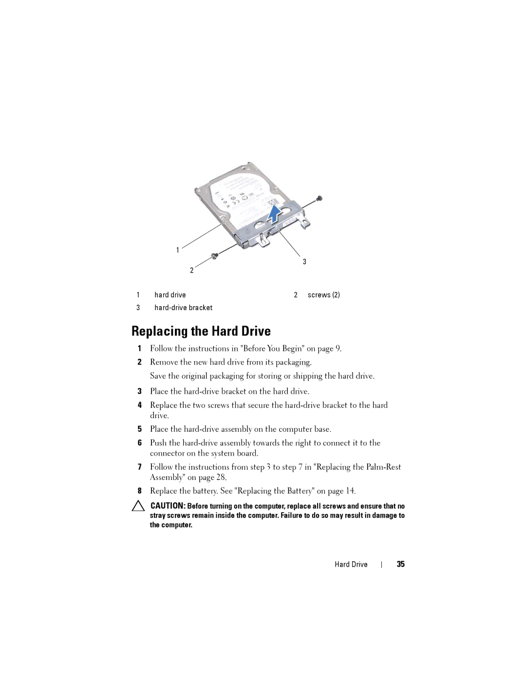 Dell M4040/14-N4050 owner manual Replacing the Hard Drive 