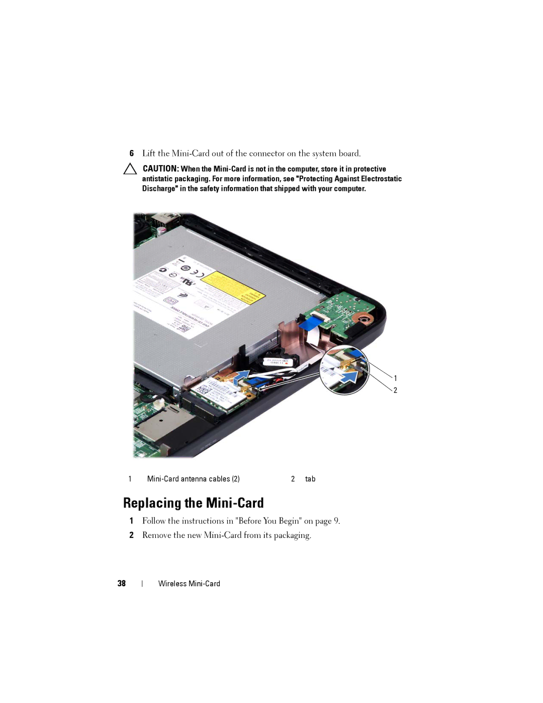 Dell M4040/14-N4050 owner manual Replacing the Mini-Card 