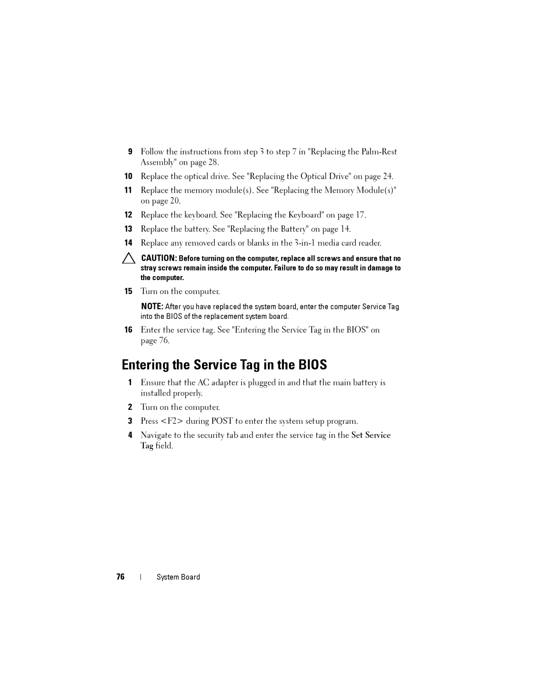 Dell M4040/14-N4050 owner manual Entering the Service Tag in the Bios 