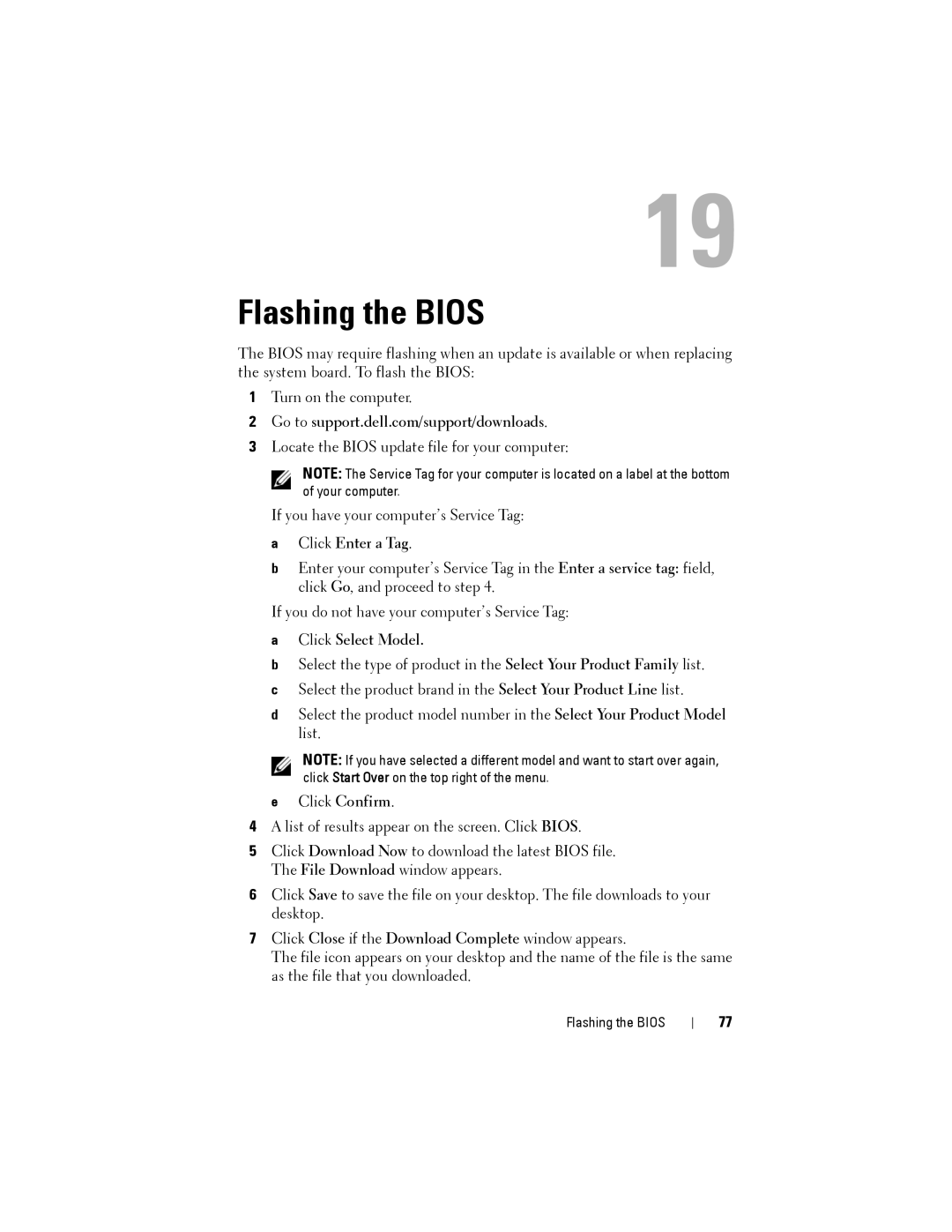 Dell M4040/14-N4050 owner manual Flashing the Bios, Click Enter a Tag 