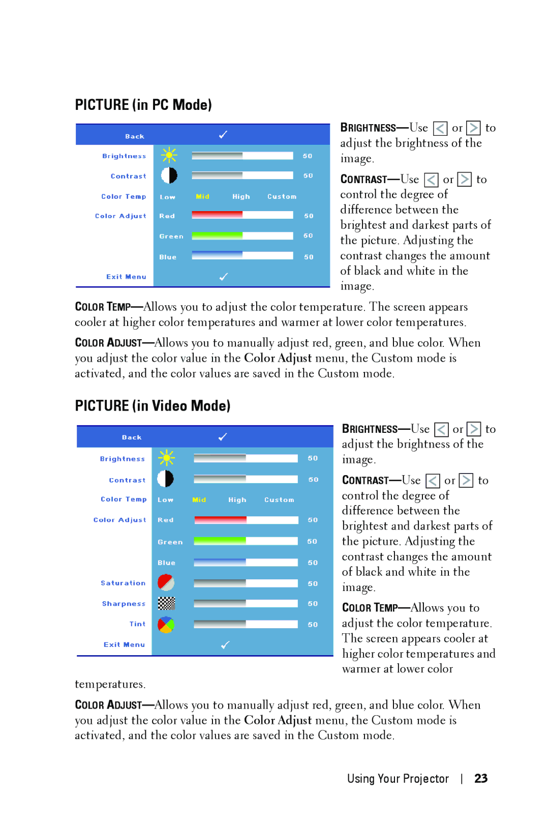 Dell M409WX manual Picture in PC Mode, Picture in Video Mode 