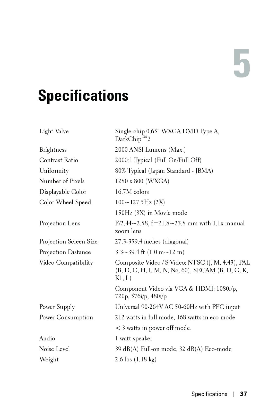 Dell M409WX manual Specifications 