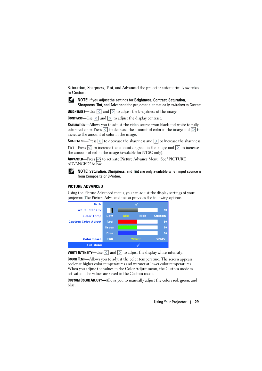 Dell M410HD manual Picture Advanced 