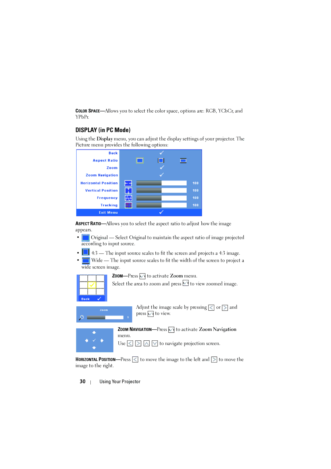 Dell M410HD manual Display in PC Mode 