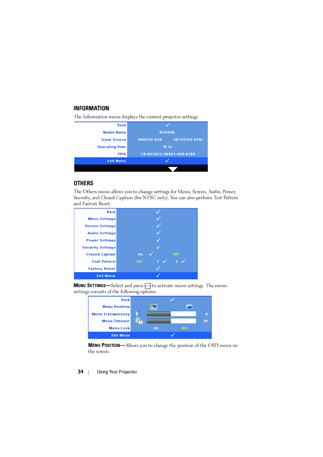 Dell M410HD manual Information 