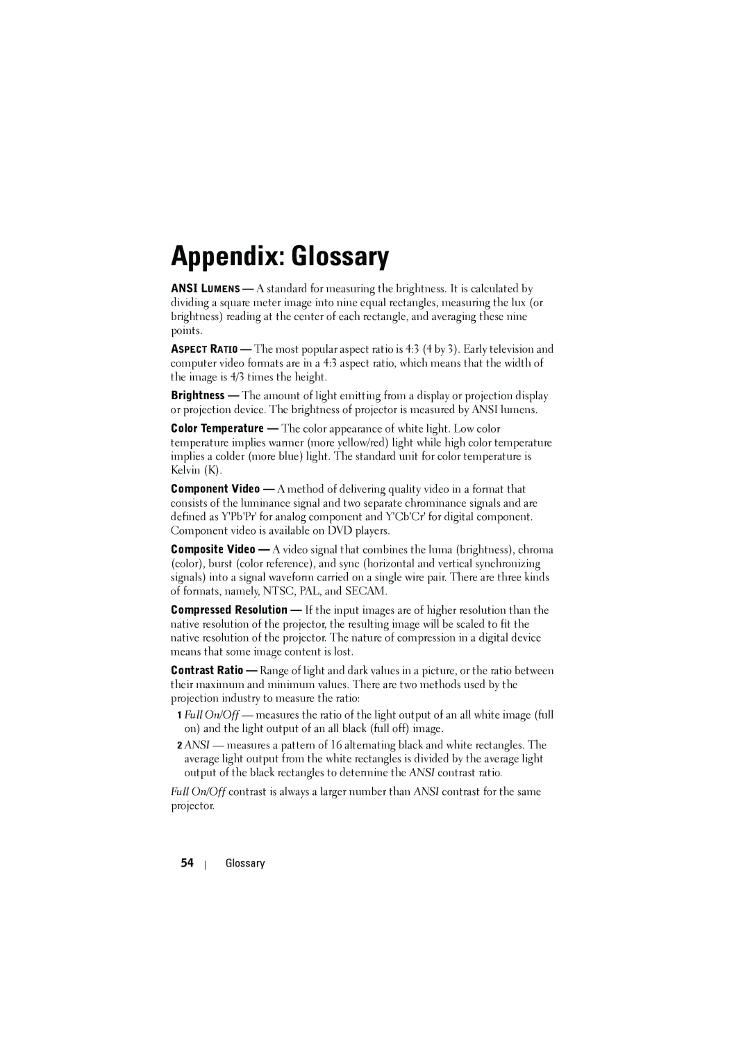 Dell M410HD manual Appendix Glossary 