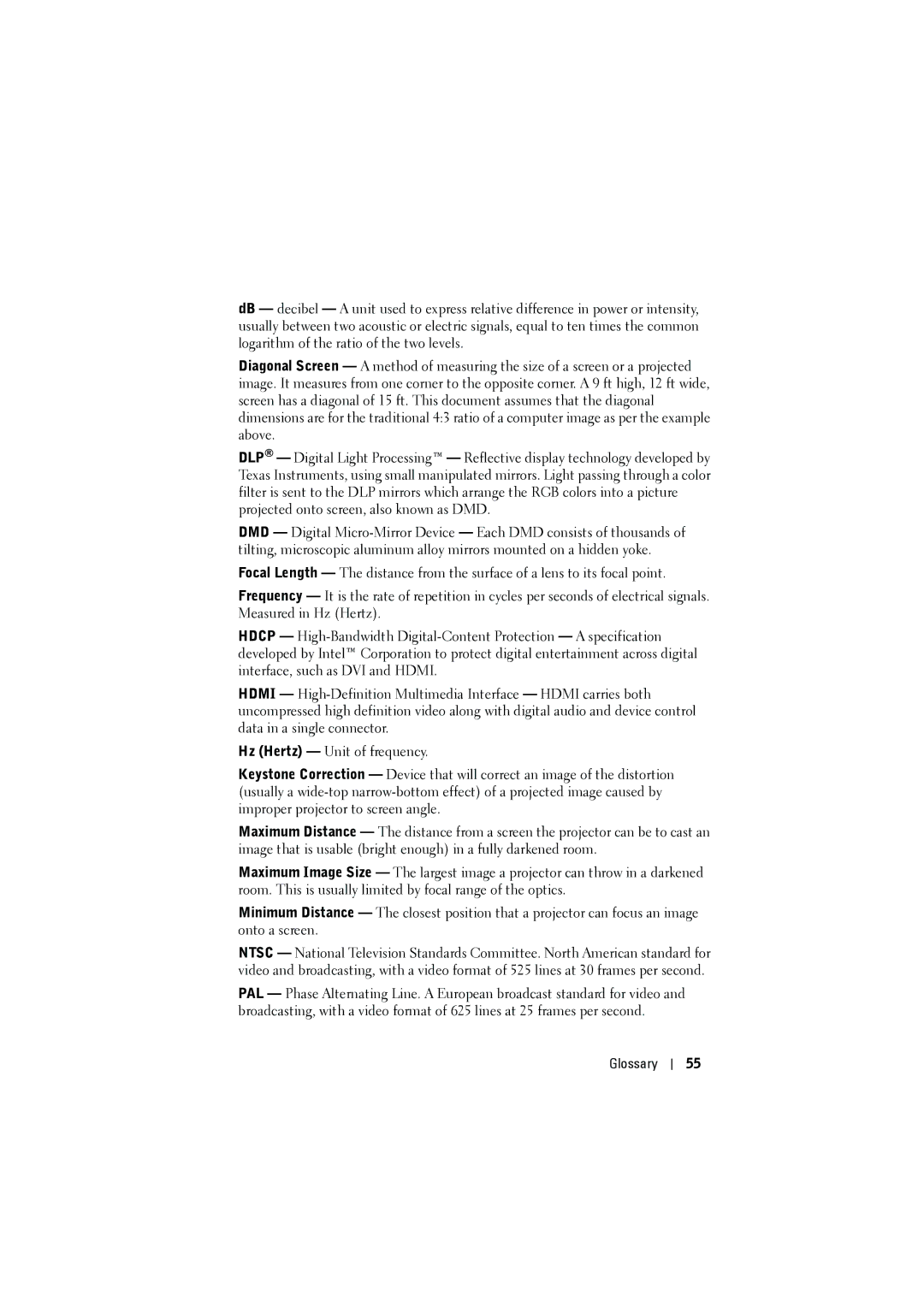 Dell M410HD manual Glossary 