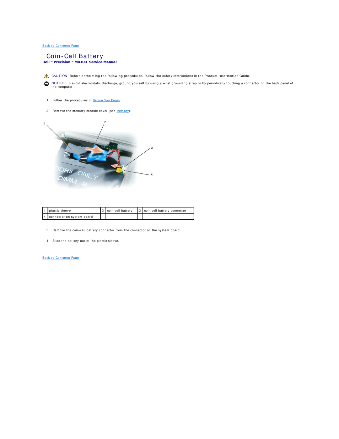 Dell M4300 manual Coin-Cell Battery 