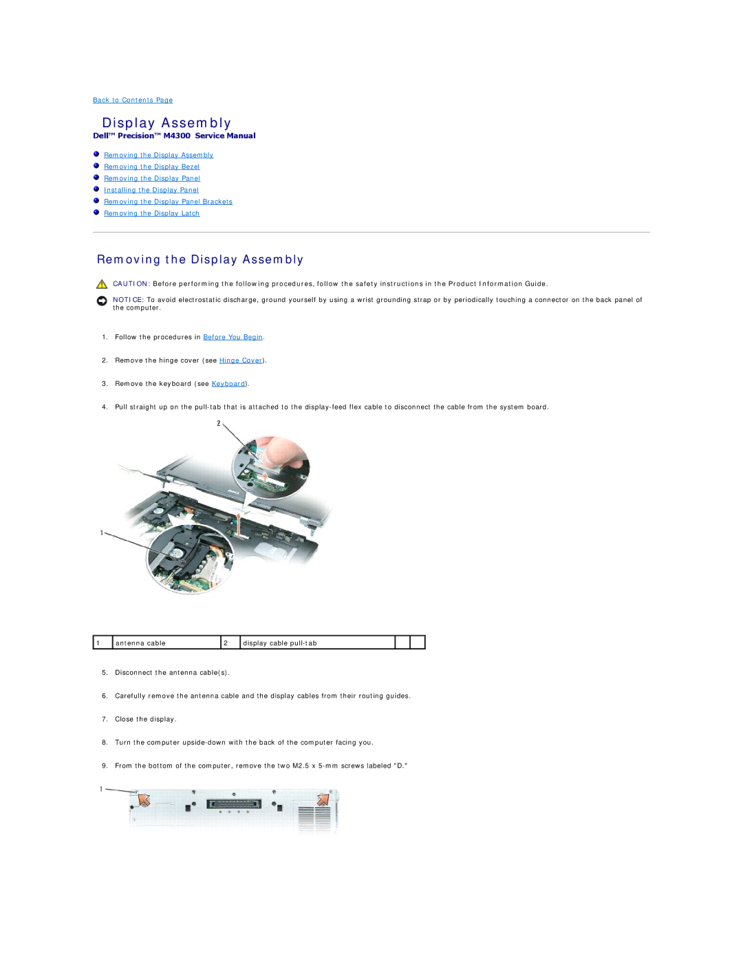 Dell M4300 manual Removing the Display Assembly 