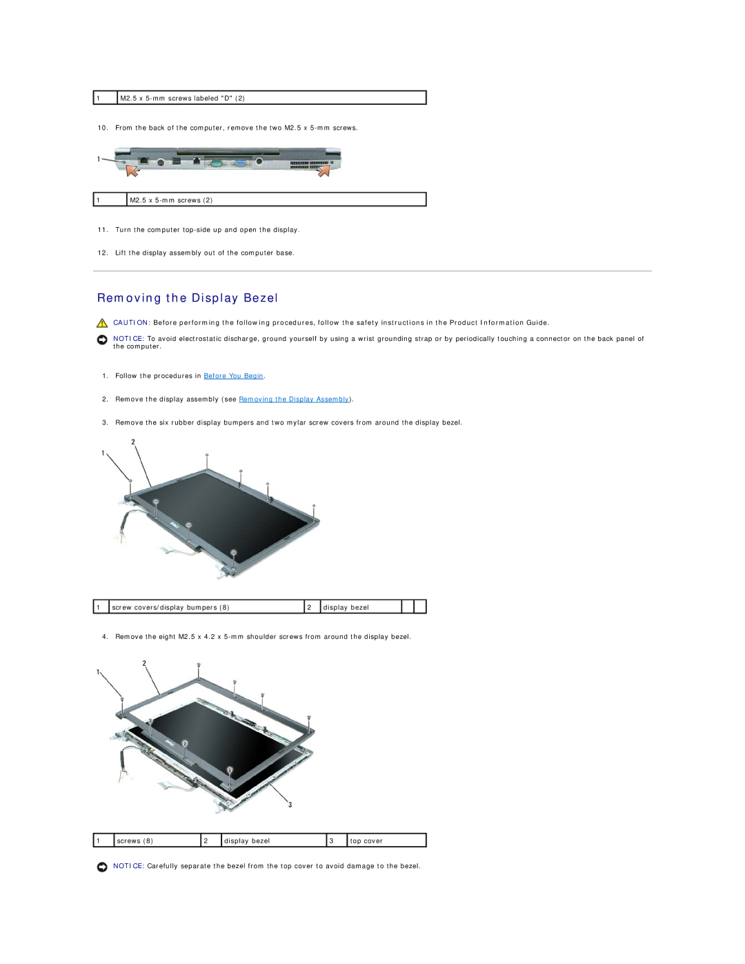 Dell M4300 manual Removing the Display Bezel 