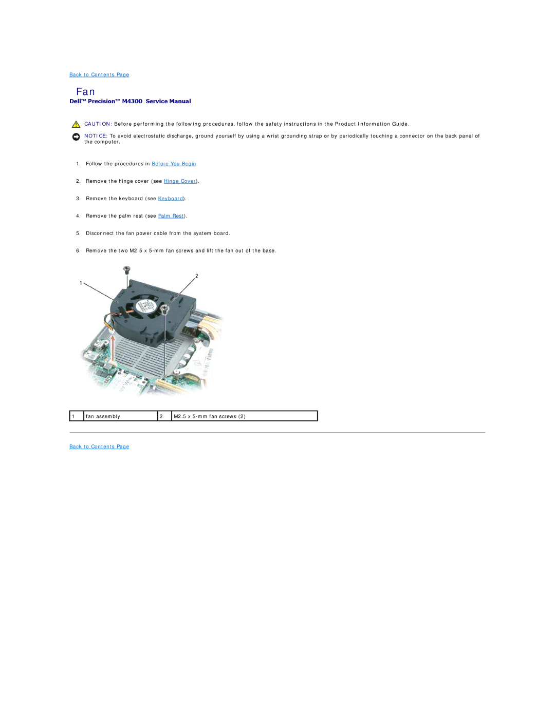 Dell M4300 manual Fan 