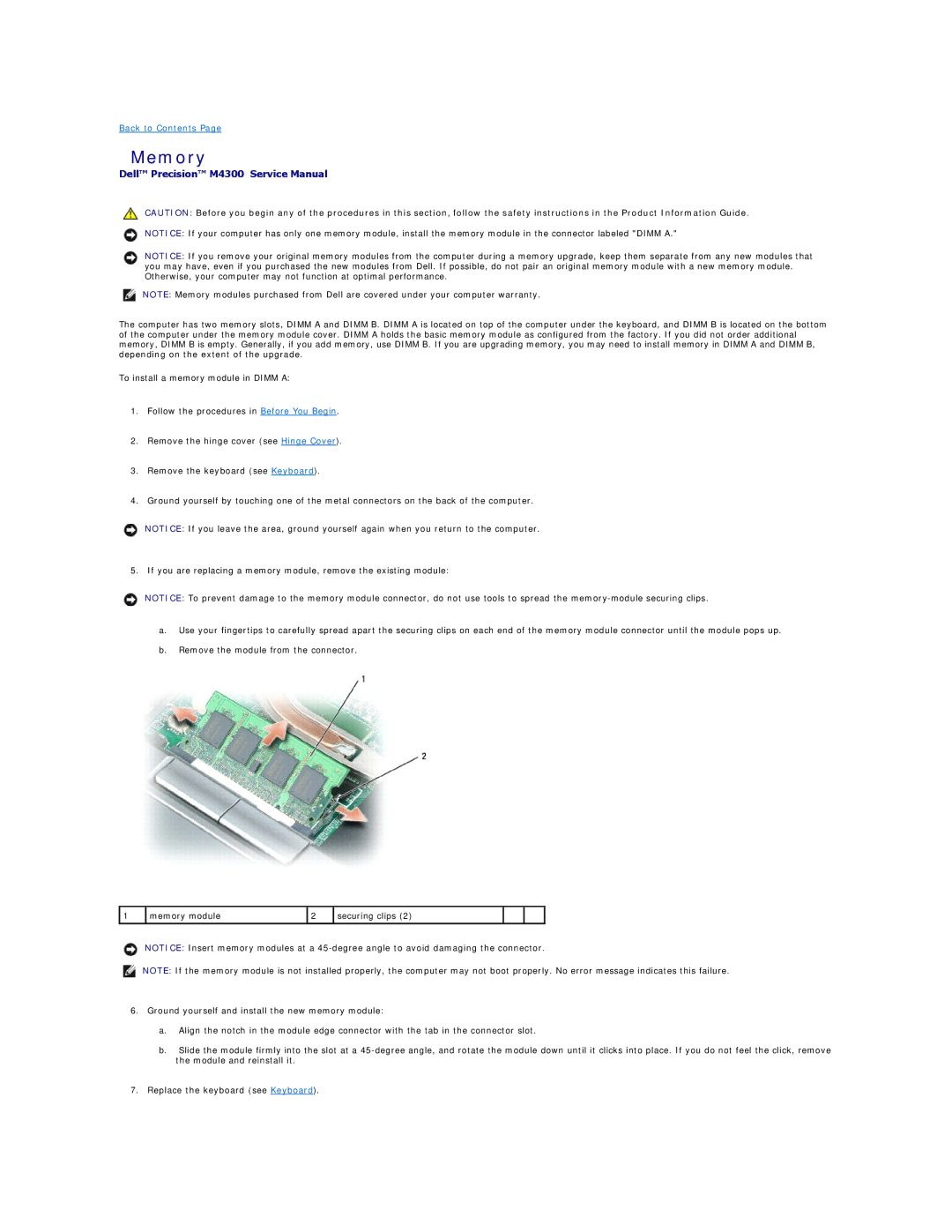 Dell M4300 manual Memory 