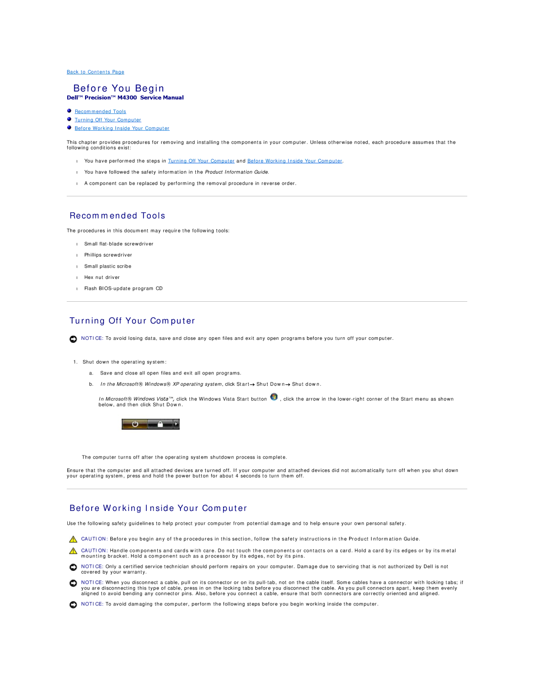 Dell M4300 manual Before You Begin, Recommended Tools, Turning Off Your Computer, Before Working Inside Your Computer 
