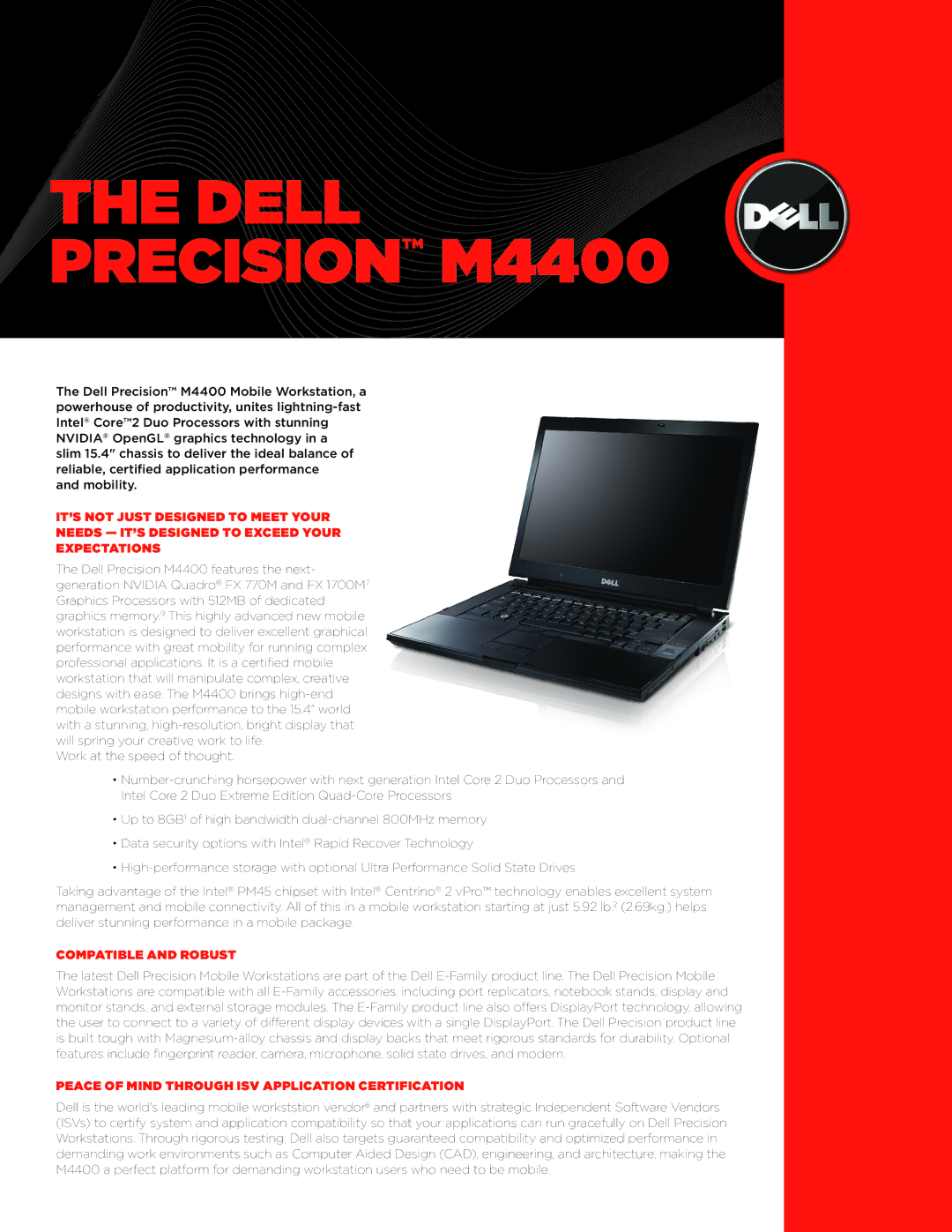 Dell M4400 manual Compatible and Robust, Peace of Mind Through ISV Application Certification 