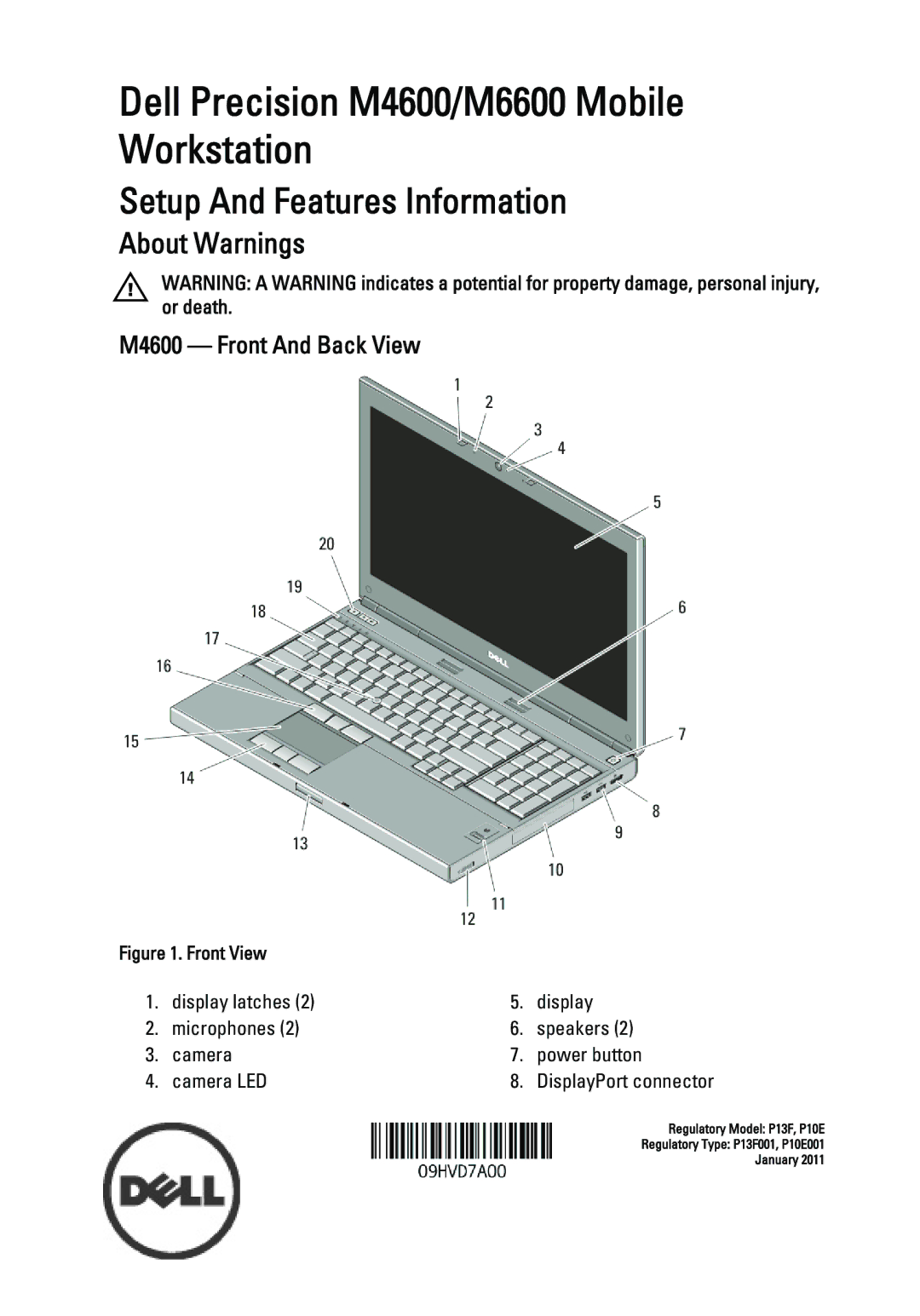 Dell manual Dell Precision M4600/M6600 Mobile Workstation, M4600 Front And Back View 