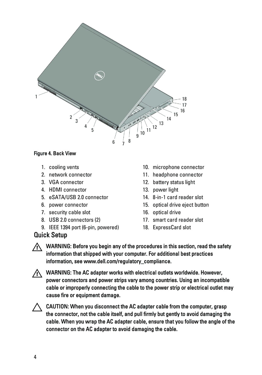 Dell M4600, M6600 manual Quick Setup 