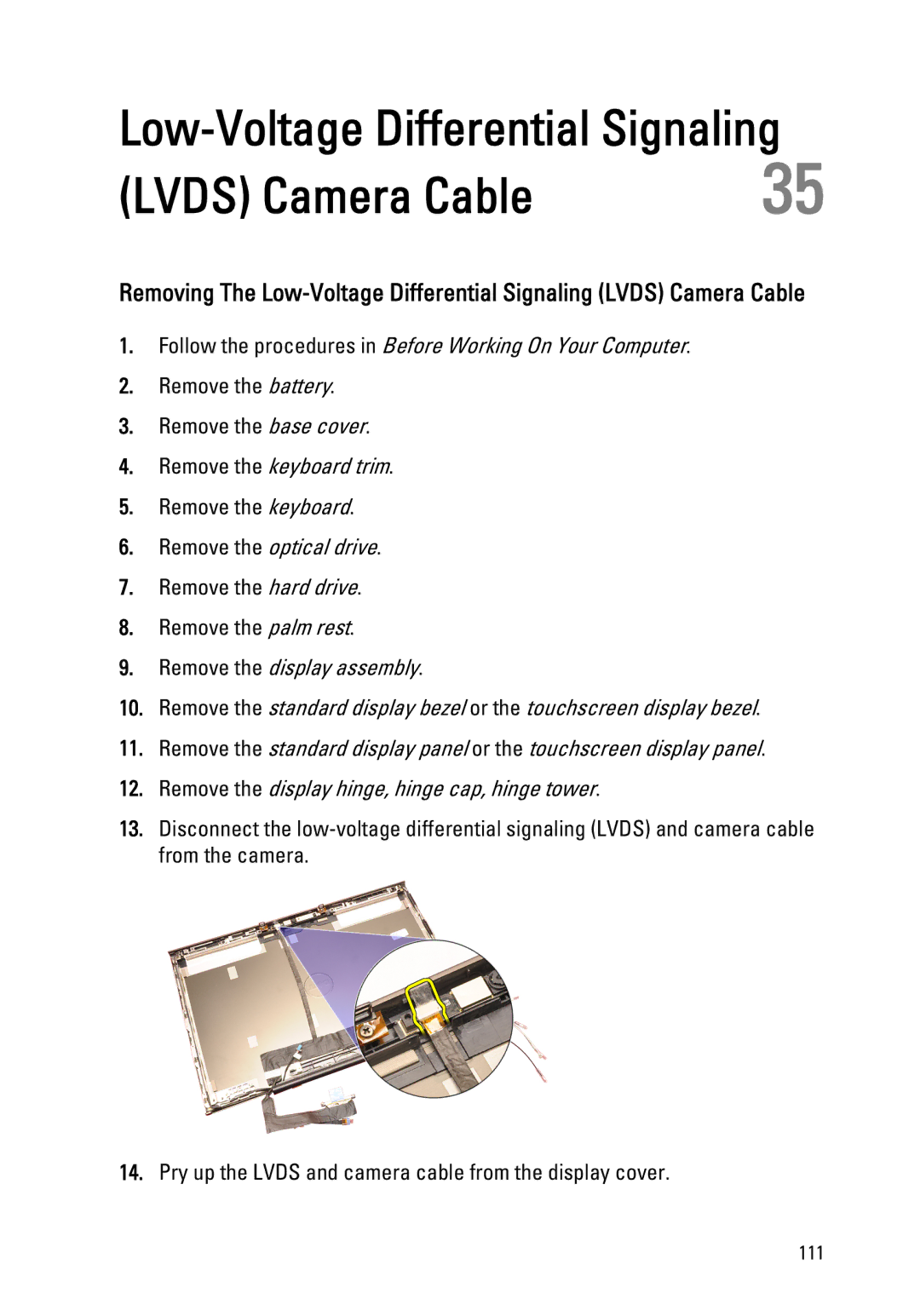 Dell M4600 owner manual Lvds Camera Cable 