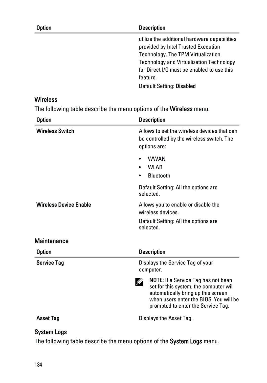 Dell M4600 owner manual Wireless, Maintenance, System Logs 