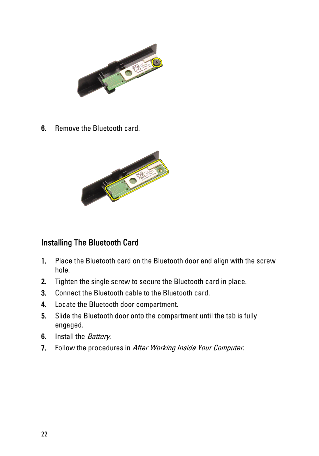 Dell M4600 owner manual Installing The Bluetooth Card 