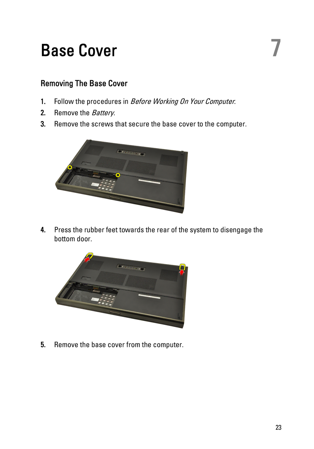 Dell M4600 owner manual Removing The Base Cover 