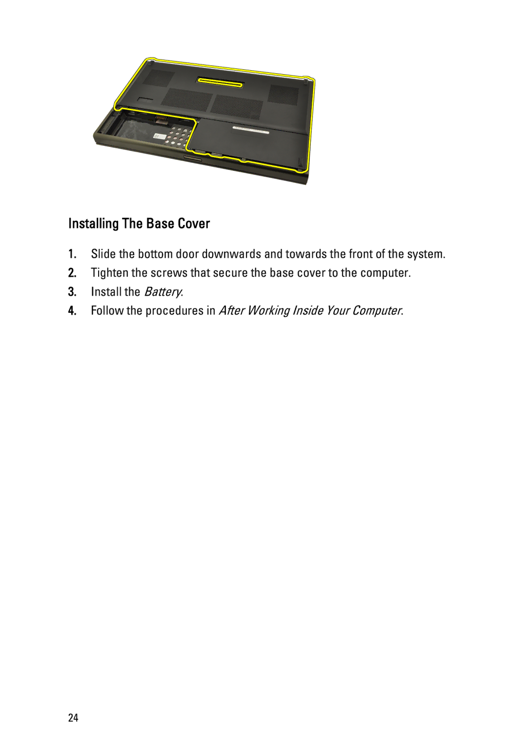 Dell M4600 owner manual Installing The Base Cover 