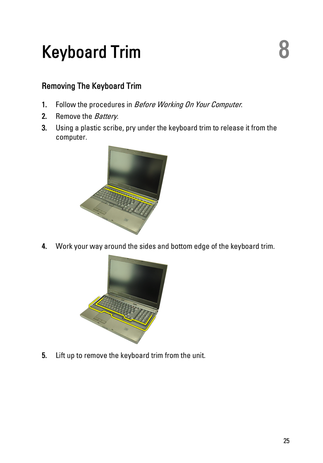 Dell M4600 owner manual Removing The Keyboard Trim 