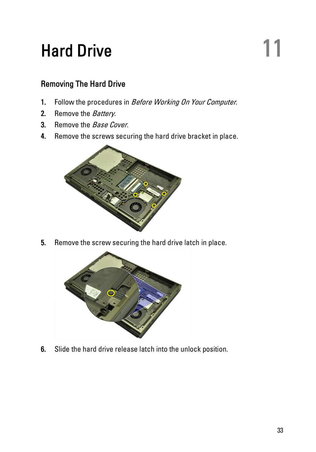 Dell M4600 owner manual Removing The Hard Drive 