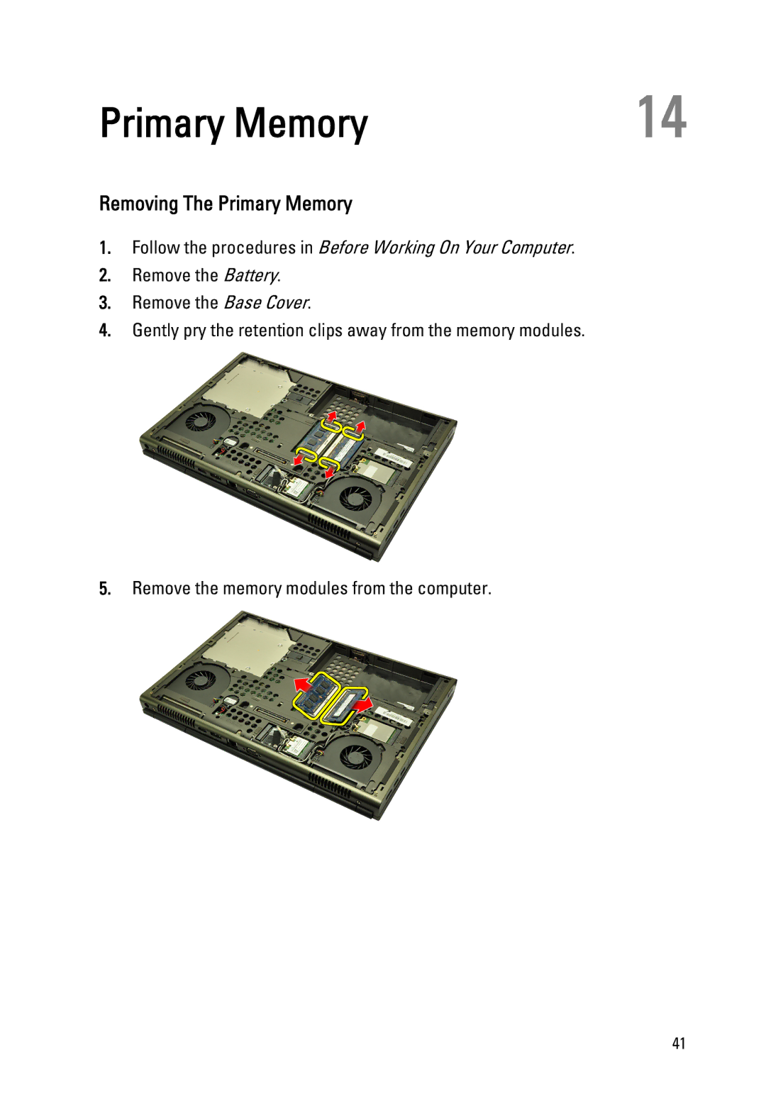 Dell M4600 owner manual Removing The Primary Memory 