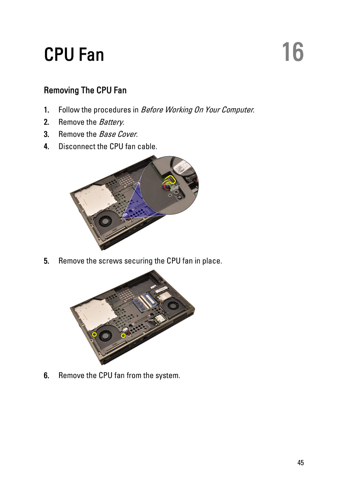 Dell M4600 owner manual Removing The CPU Fan 