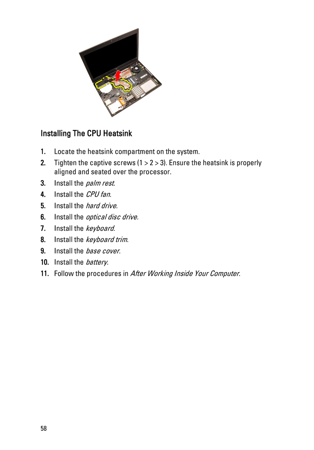 Dell M4600 owner manual Installing The CPU Heatsink 