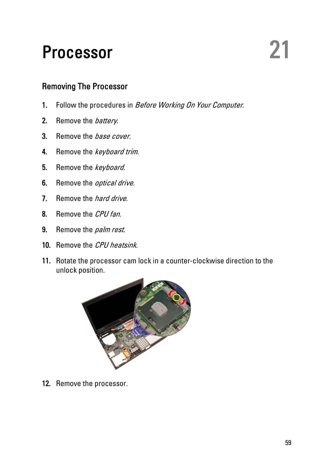 Dell M4600 owner manual Processor21, Removing The Processor 