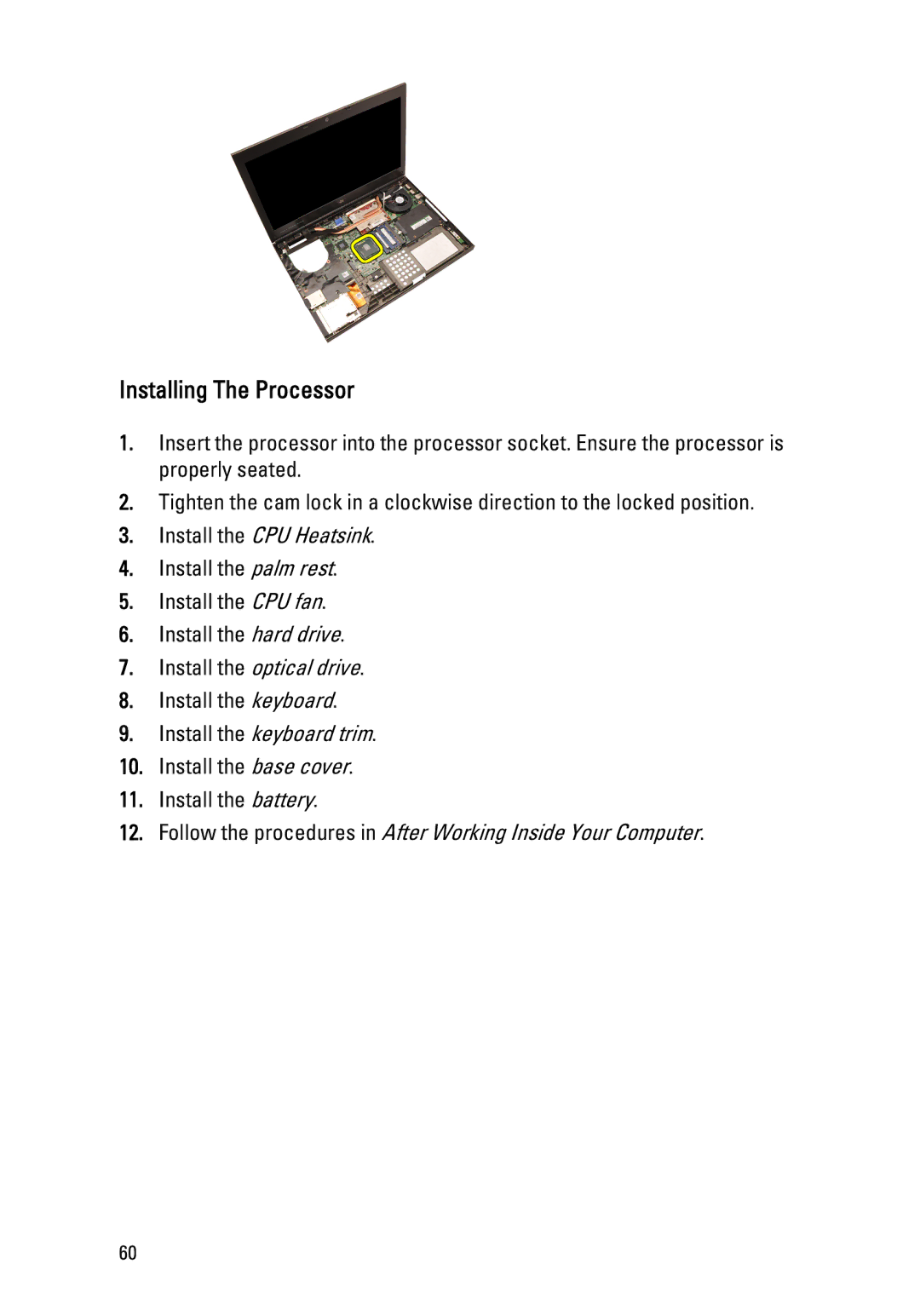 Dell M4600 owner manual Installing The Processor 