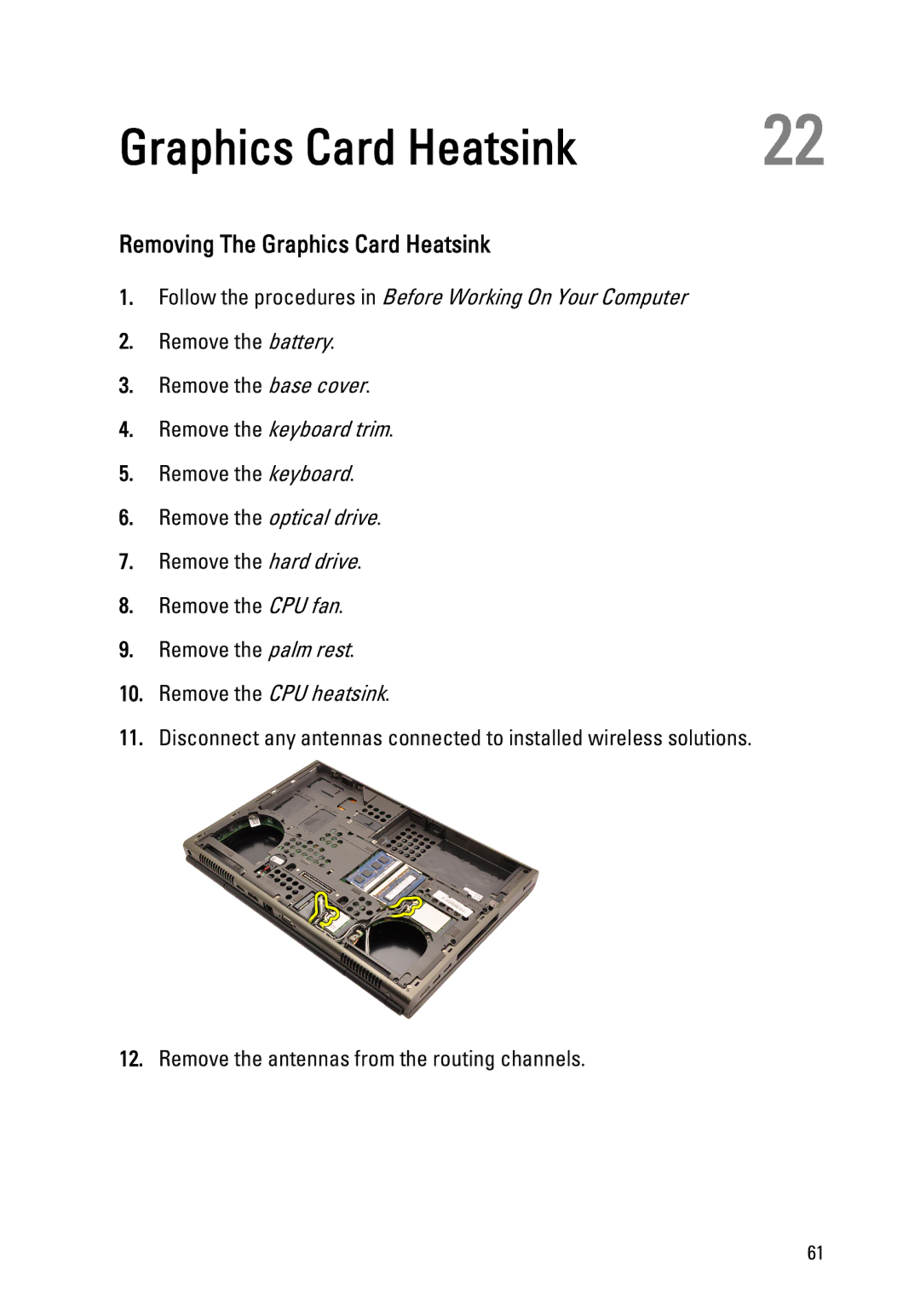 Dell M4600 owner manual Removing The Graphics Card Heatsink 