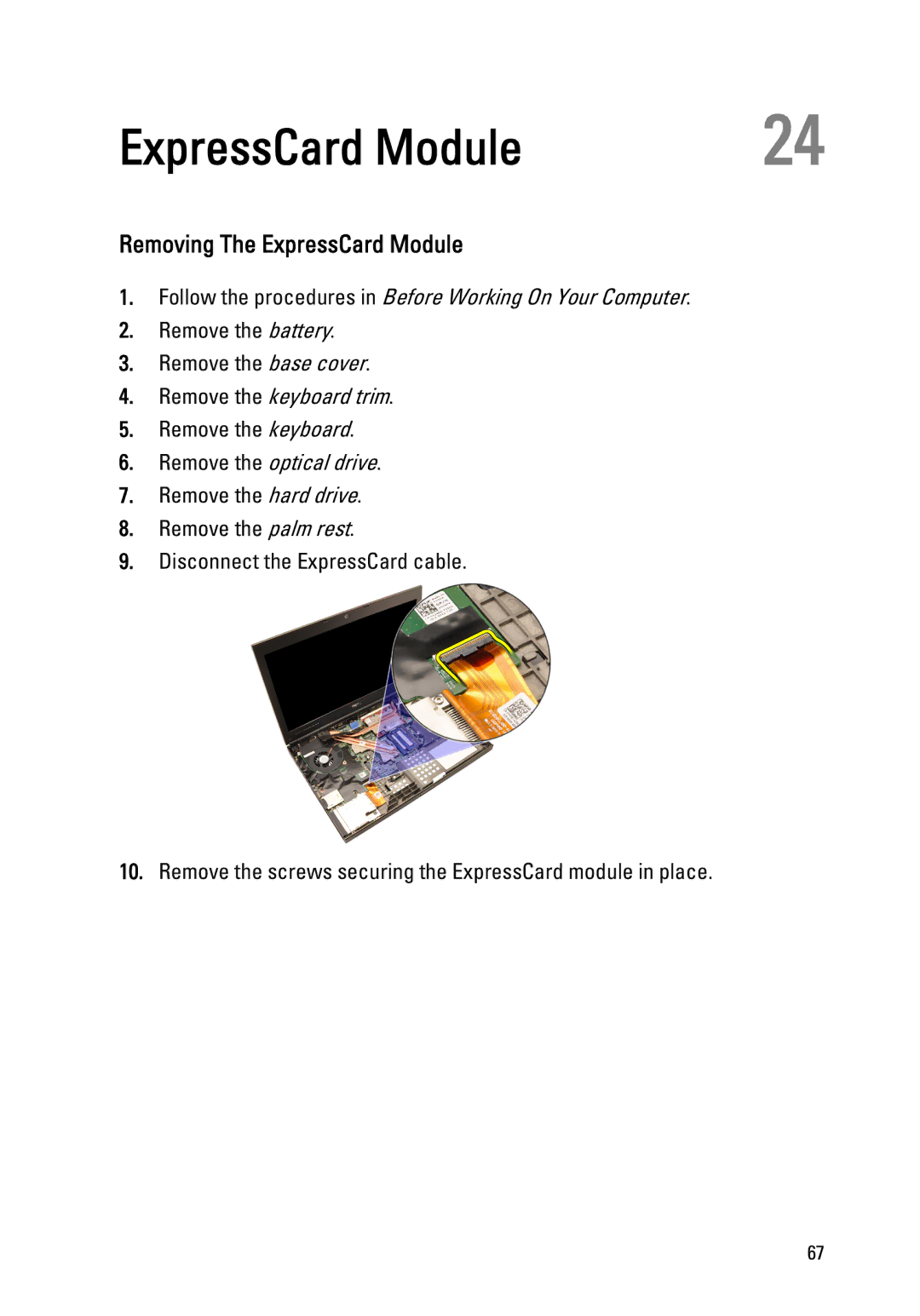 Dell M4600 owner manual Removing The ExpressCard Module 