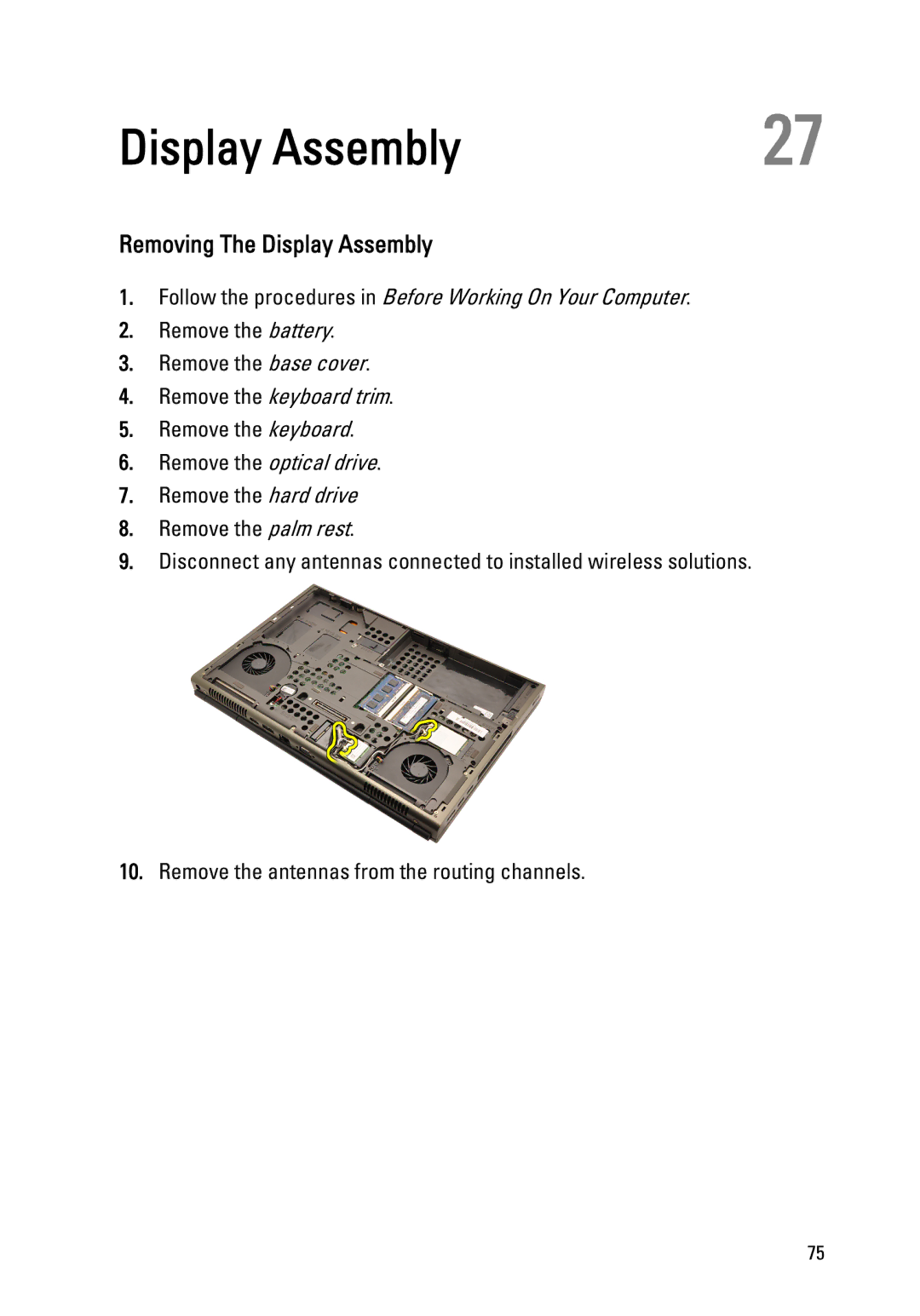 Dell M4600 owner manual Removing The Display Assembly 