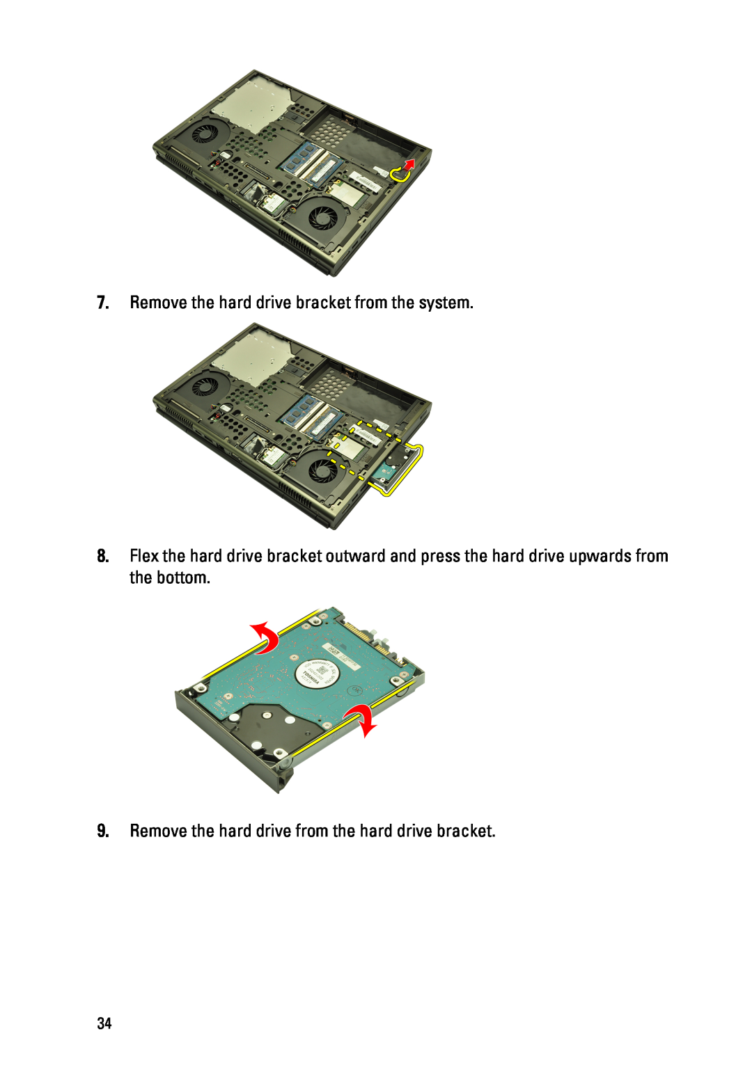 Dell M4600 owner manual Remove the hard drive bracket from the system, Remove the hard drive from the hard drive bracket 