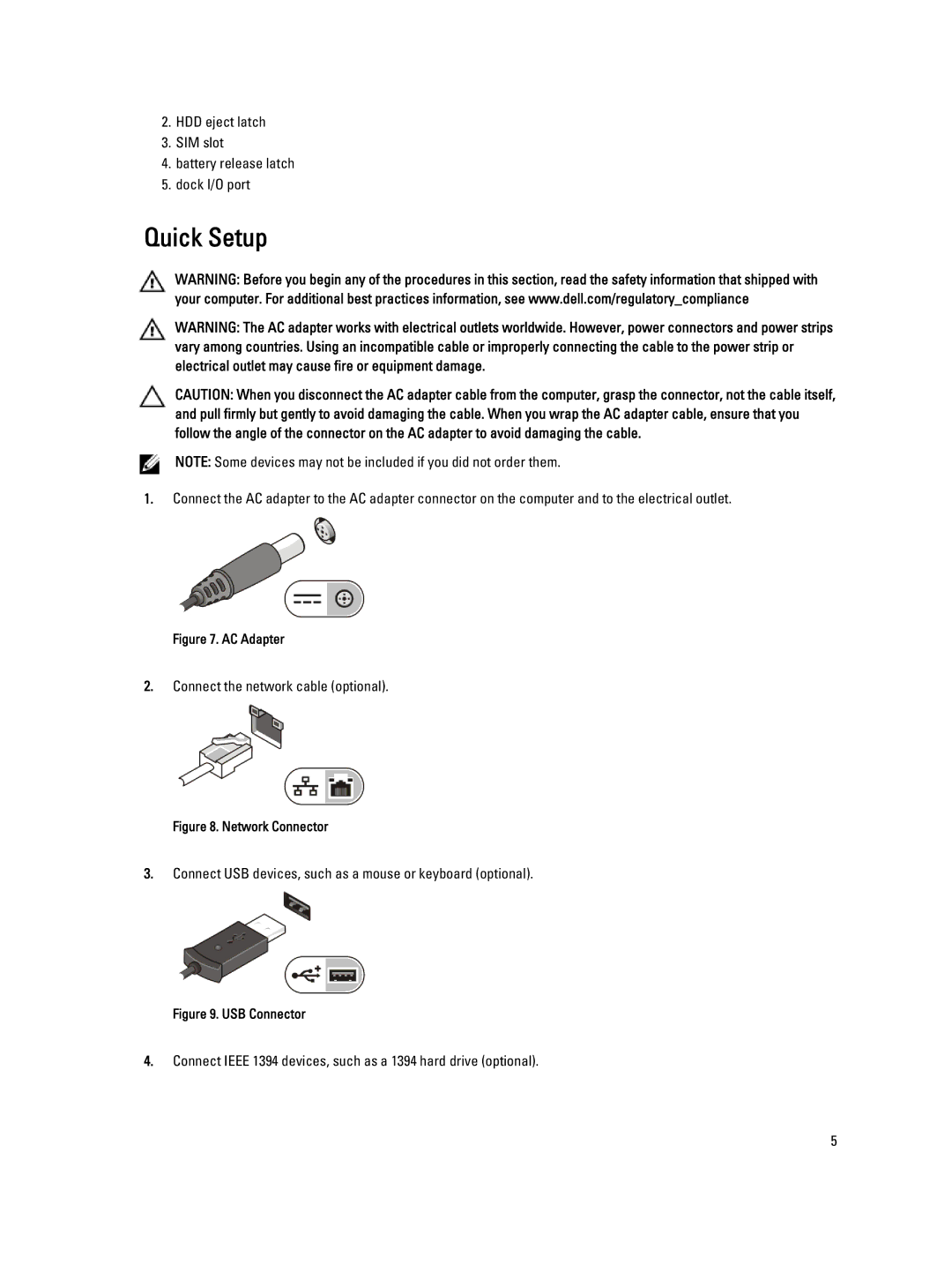 Dell M4700 manual Quick Setup, AC Adapter 