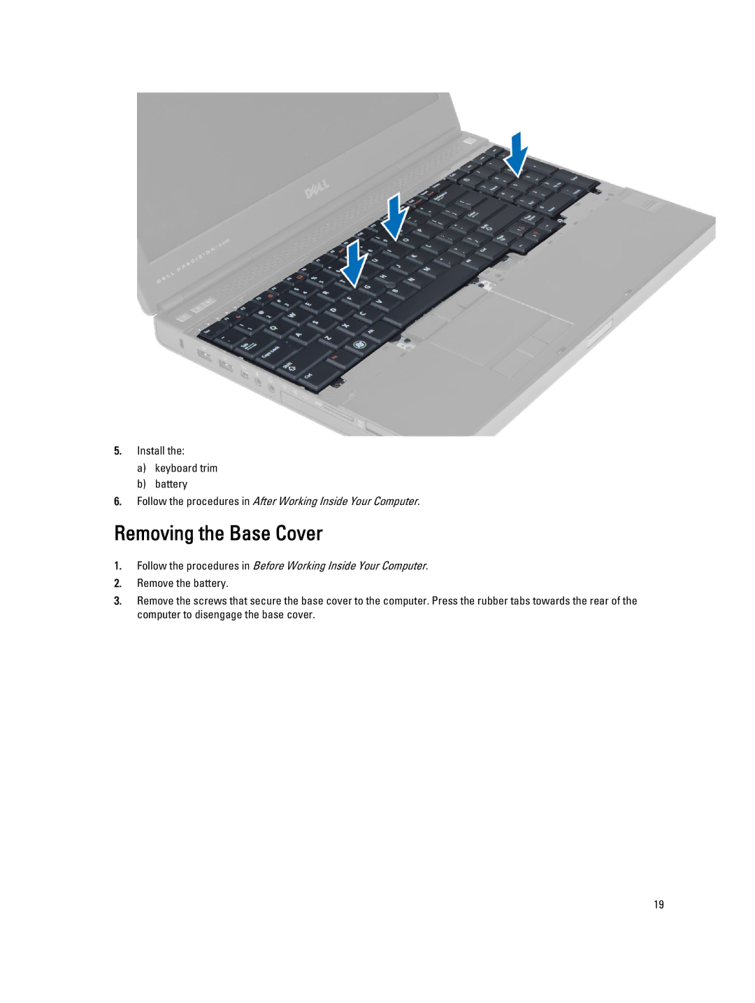 Dell M4800 owner manual Removing the Base Cover 