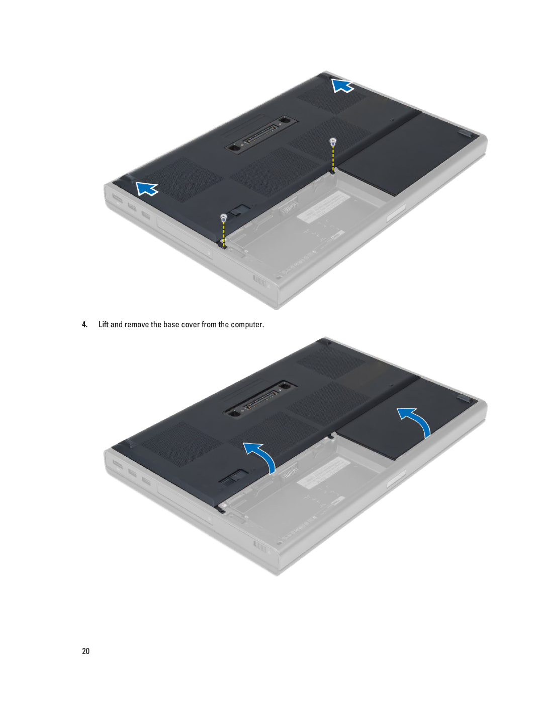 Dell M4800 owner manual Lift and remove the base cover from the computer 