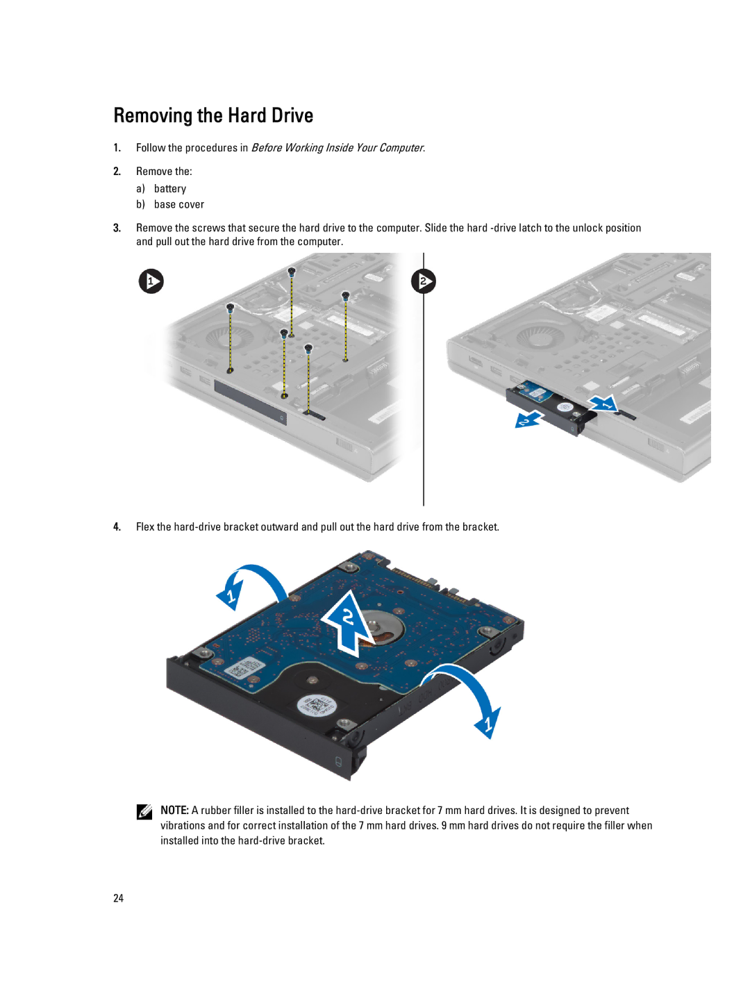 Dell M4800 owner manual Removing the Hard Drive 