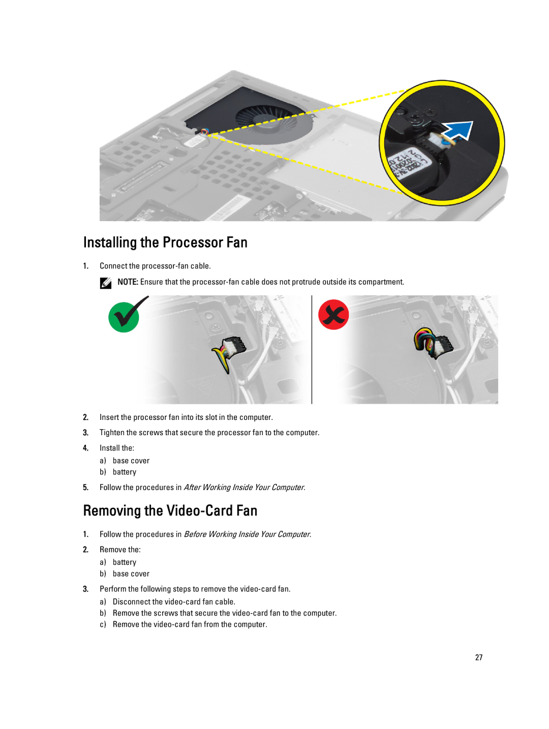 Dell M4800 owner manual Installing the Processor Fan, Removing the Video-Card Fan 