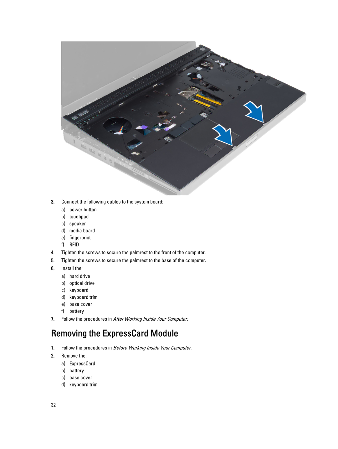 Dell M4800 owner manual Removing the ExpressCard Module 