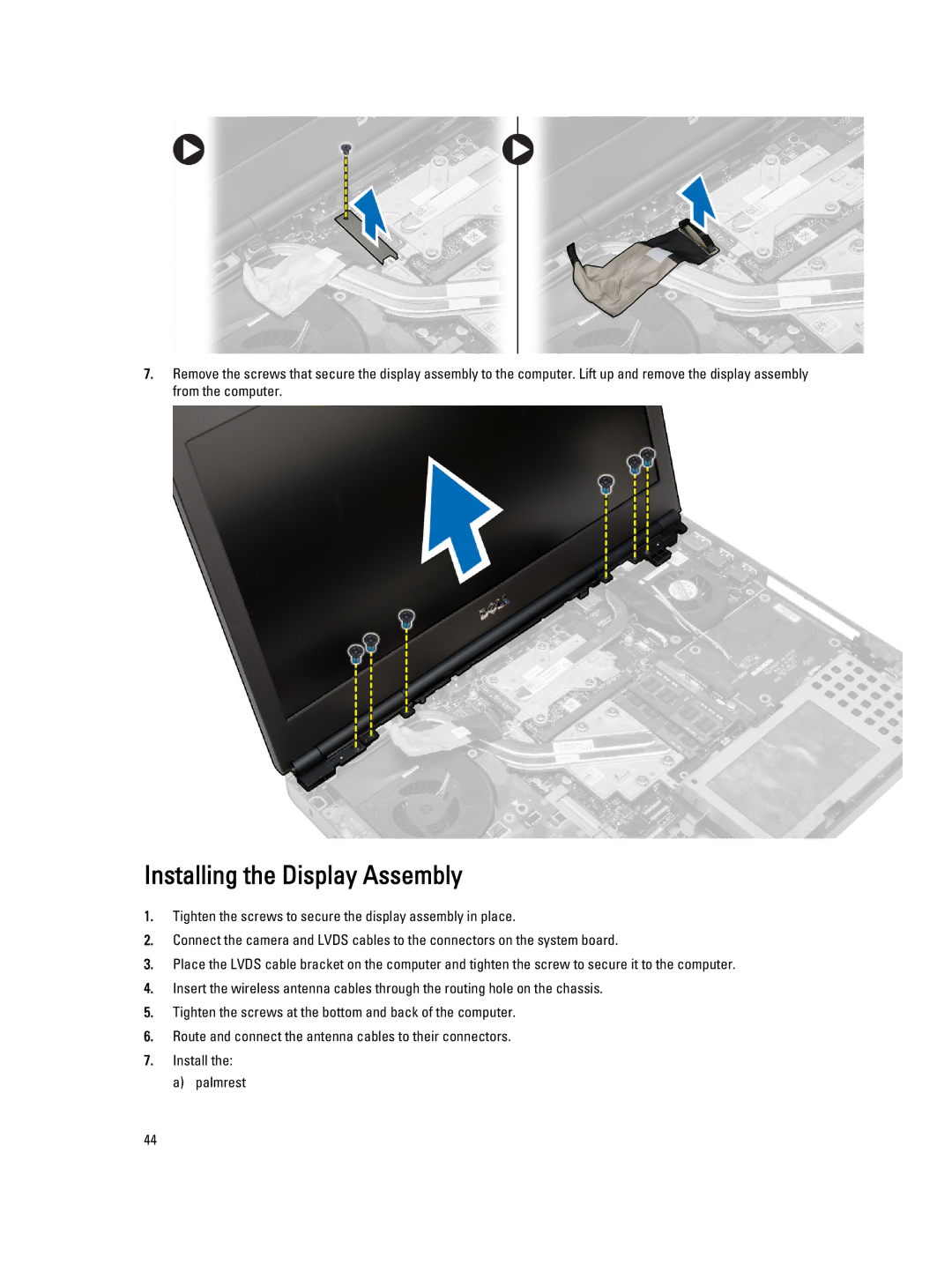 Dell M4800 owner manual Installing the Display Assembly 