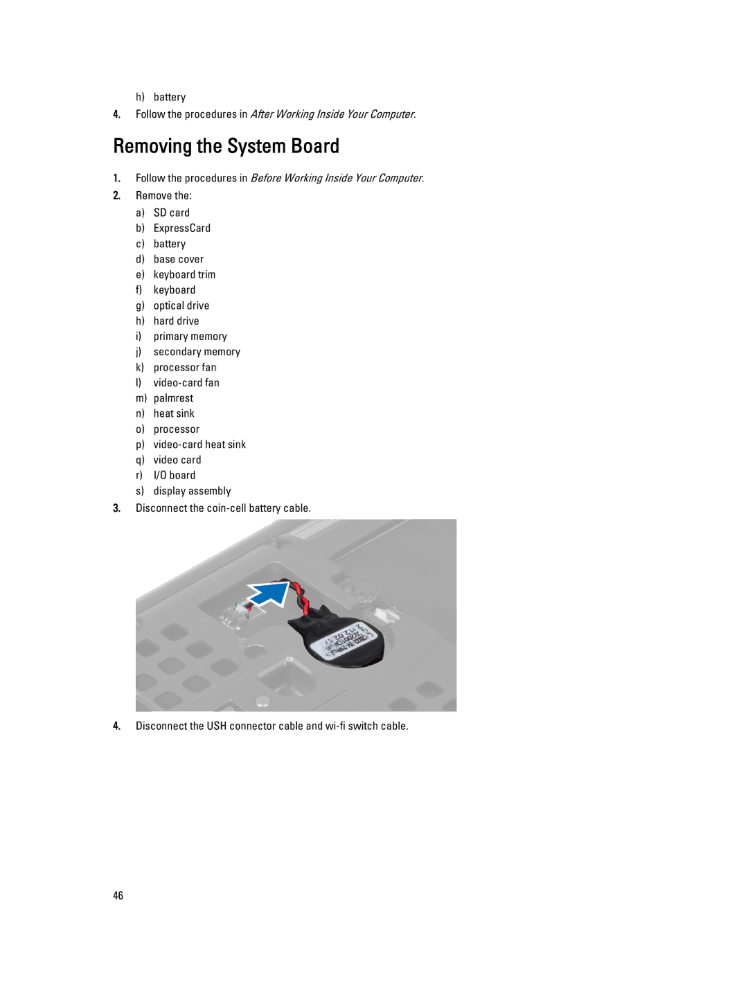 Dell M4800 owner manual Removing the System Board 