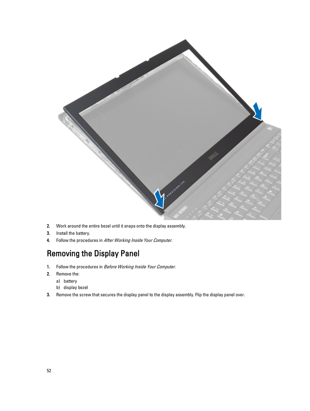 Dell M4800 owner manual Removing the Display Panel 