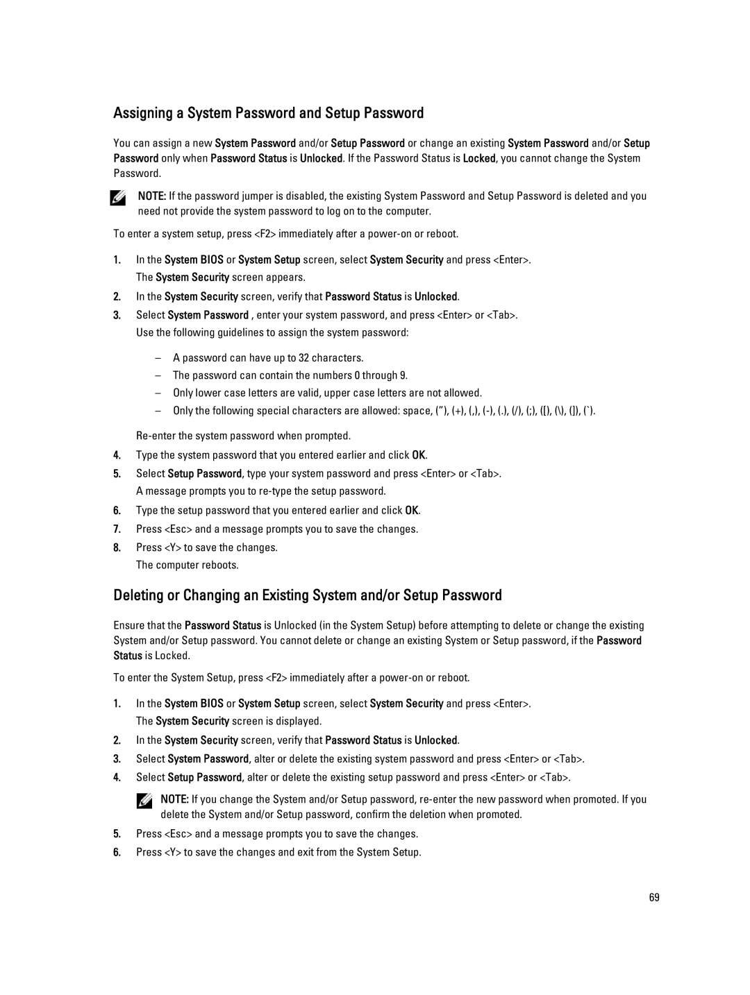 Dell M4800 owner manual Assigning a System Password and Setup Password 