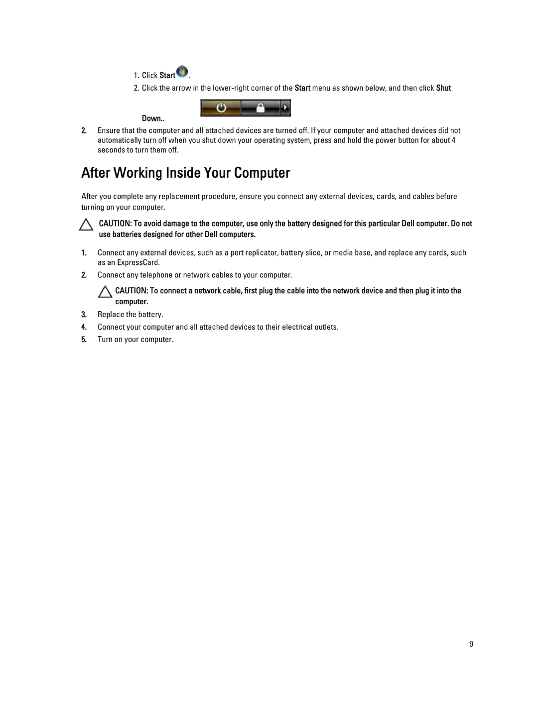 Dell M4800 owner manual After Working Inside Your Computer 