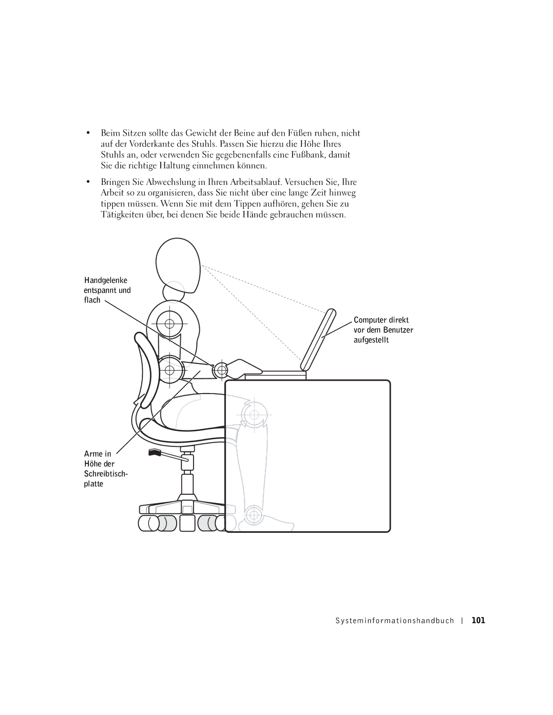 Dell M50 manual Handgelenke entspannt und flach, Systeminfor mationshandbuch 101 