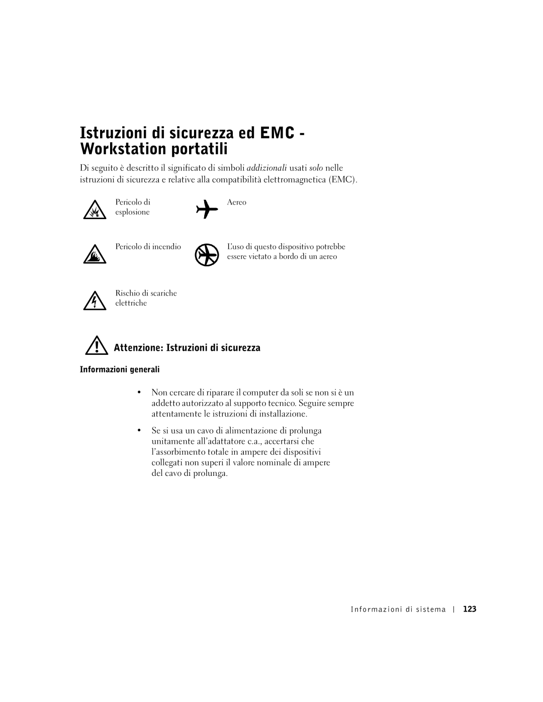 Dell M50 Istruzioni di sicurezza ed EMC Workstation portatili, Attenzione Istruzioni di sicurezza, Informazioni generali 